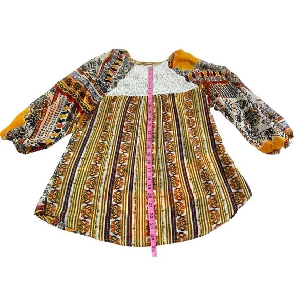 FIG & FLOWER Anthropologie Pullover V Neck Blouse Multicolor Orange L 81-14 - Picture 13 of 14